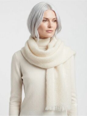 Donegal Design Vintage Irish Mohair Wool Scarf Cream Ivory Handwoven